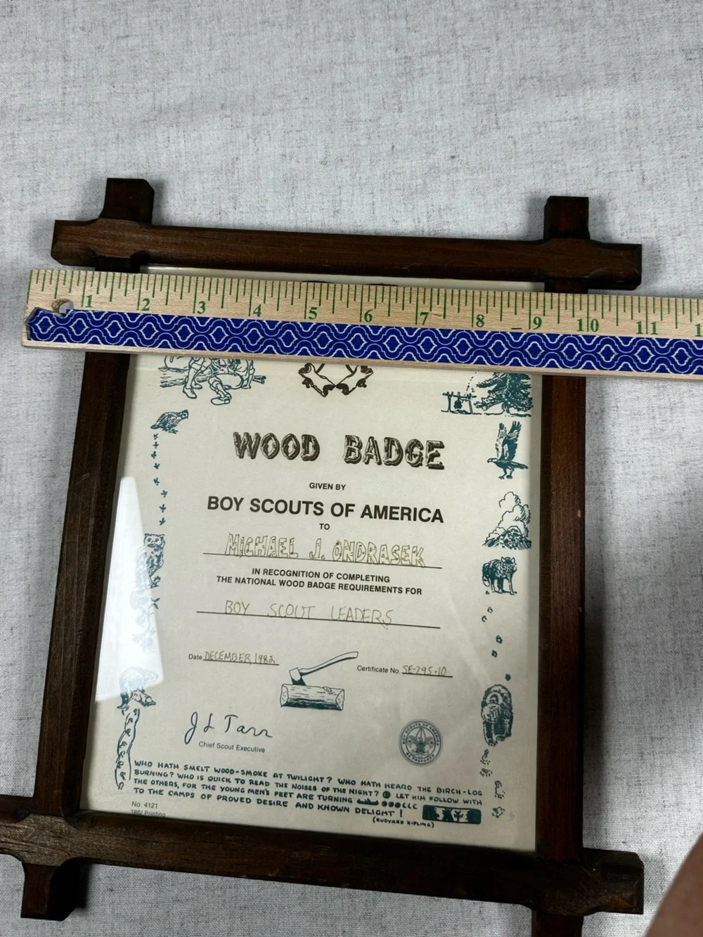 Vintage Boy Scouts of America Wood Badge Certificate Framed